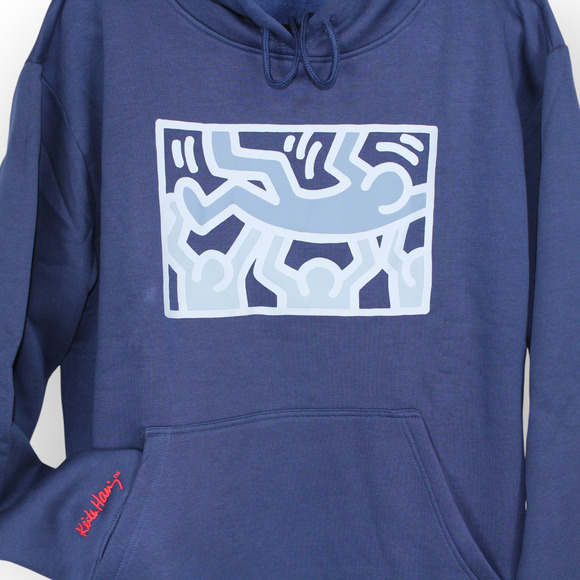 NEW XXL Keith Haring Art UNTITLED 1987 DANCE Hoodie Navy 80s PopArt - Picture 2 of 14